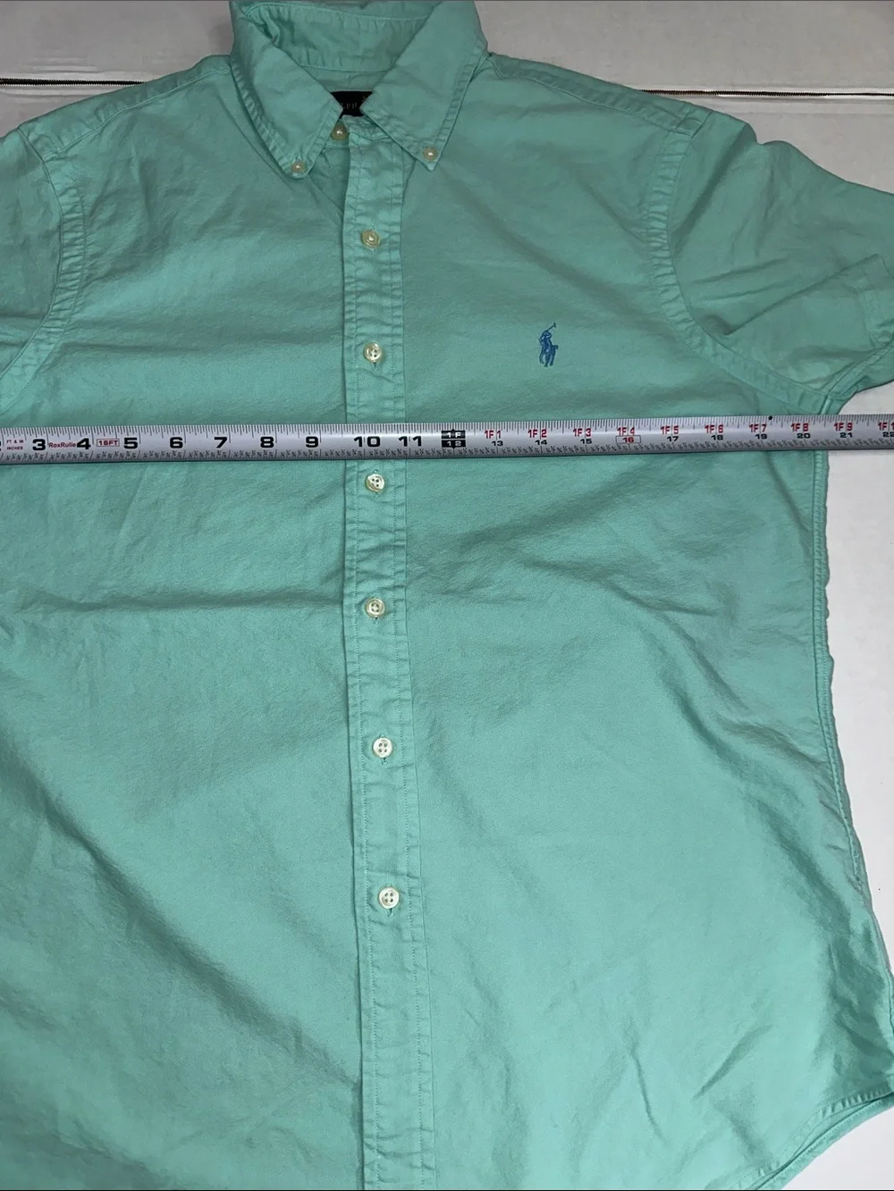 Ralph Lauren Button Down Short Sleeve Shirt Mint Green Slim Fit Cotton Small - Picture 6 of 9
